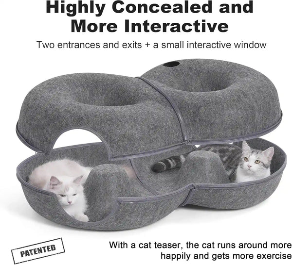 8-Shaped Large Cat Tunnel Bed for Indoor Cats, Infinite Circulation Peekaboo Cat Cave with 12 Toy Balls, Cat Donut Tunnel for Cats up to 30 Pounds (Dark Grey, L 38X24X11In)3