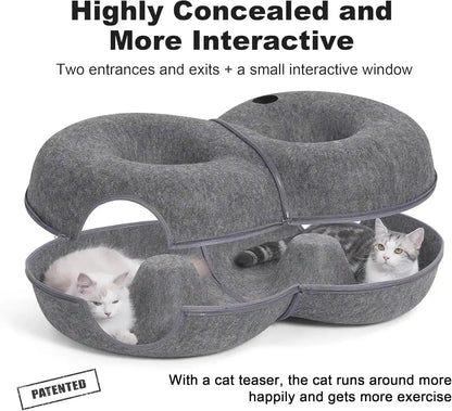 8-Shaped Large Cat Tunnel Bed for Indoor Cats, Infinite Circulation Peekaboo Cat Cave with 12 Toy Balls, Cat Donut Tunnel for Cats up to 30 Pounds (Dark Grey, L 38X24X11In)3