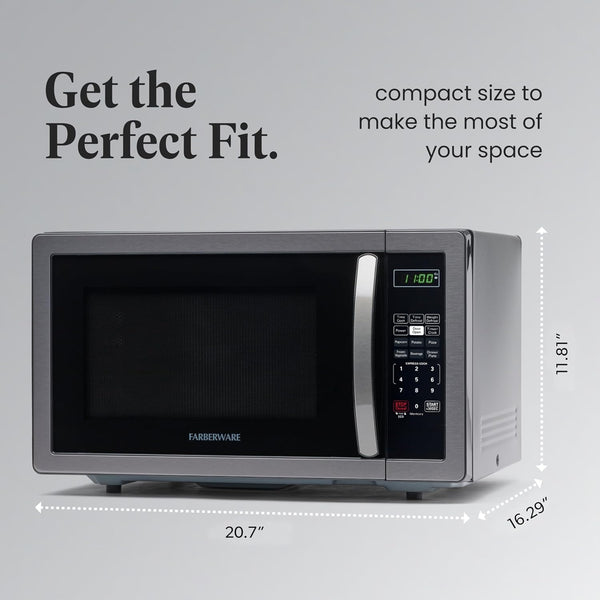 1.1 Cu. Ft. Countertop Microwave Oven – 1000 Watts Power, Auto Cook Settings, Defrost, Easy Clean and Child Safety Lock - Stainless and Black4