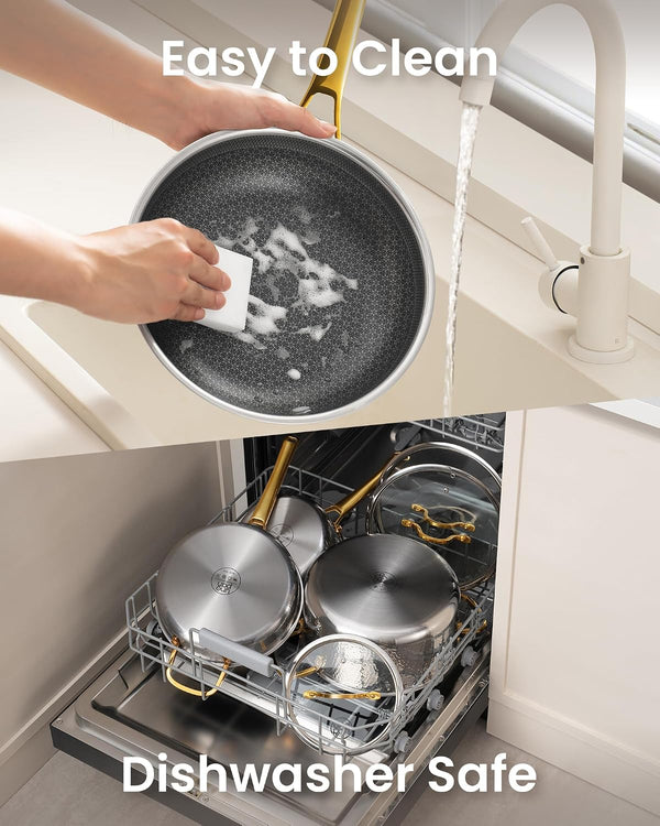 Gold Titanium Cookware Set 10Pc,Hammered Titanium Pans for Cooking with Lids,Nonstick, Non-Toxic, Titanium Surface, Luxury Gold Finish, Oven Safe, Induction Compatible, Kitchen Gift7