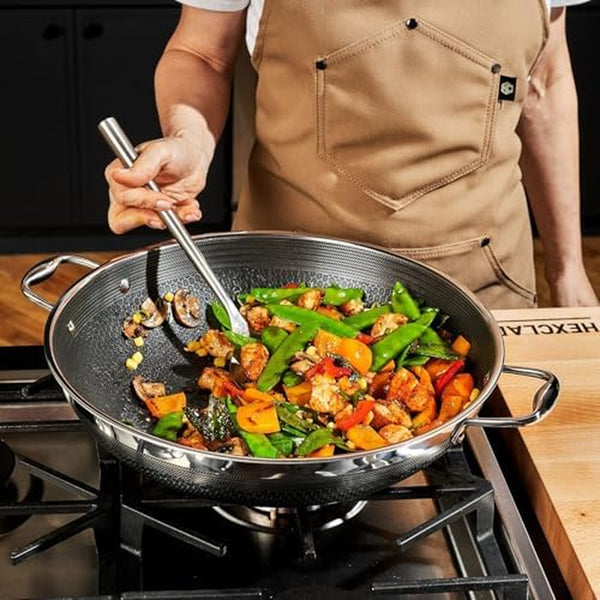 Hexclad Hybrid Nonstick 4-Piece Cookware Set, 14" Wok with Lid, 12" Griddle, and 10" Pan, Stay-Cool Handles, Dishwasher and Oven-Safe, Induction Ready, Compatible with All Cooktops2
