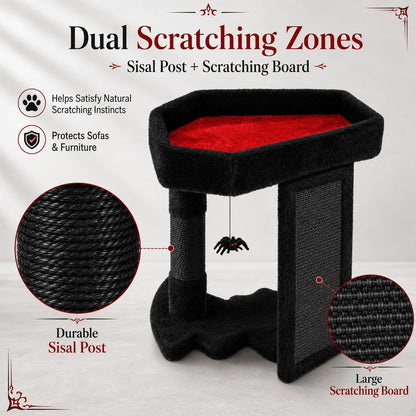 Gothic Cat Tree Tower with Coffin Bed for Indoor Cats, Black | Halloween Scratching Post｜ Spooky Sisal Scratcher｜Goth Cat Trees｜Interactive Spider Toys｜Activity Kitty Play Center4