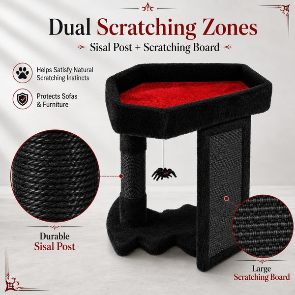 Gothic Cat Tree Tower with Coffin Bed for Indoor Cats, Black | Halloween Scratching Post｜ Spooky Sisal Scratcher｜Goth Cat Trees｜Interactive Spider Toys｜Activity Kitty Play Center4
