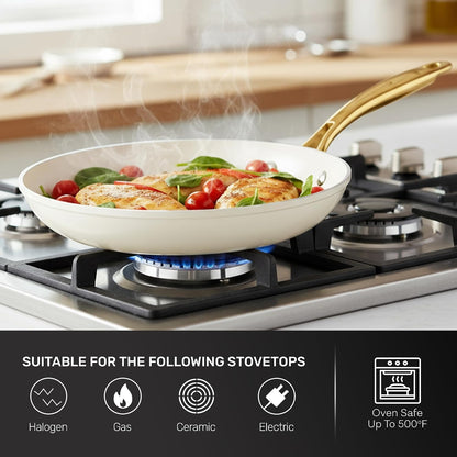 15 Pc Pots and Pans Set Non Stick Ceramic Cookware Set | Utensils Set Included, Non Toxic PFOA/PFOS/PTFE Free, Stay Cool Stainless Steel Handles, Dishwasher & Oven Safe, Cream7