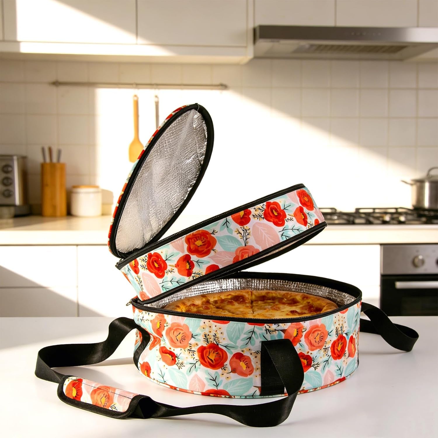 round-insulated-double-casserole-carrier-for-hot-or-cold-food-with-handle-pie-carrier-bag-insulated-lunch-bag-for-travel-picnic-cookouts-fits-pioneer-woman-kitchen-stuff-and-12-5-pie-pan
