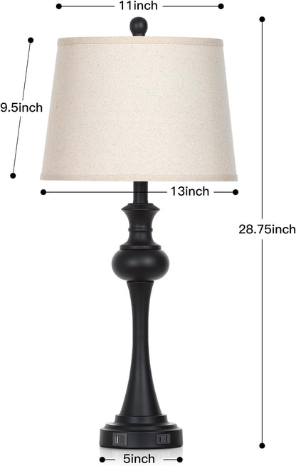 28.75" Black Modern Table Lamps for Living Room, Bedside Lamp with USB A+C Ports & AC Outlets, 3 Way Dimmable Touch Lamps for Living Room,Nightstand Lamp LED Bulb Included (1Pack2
