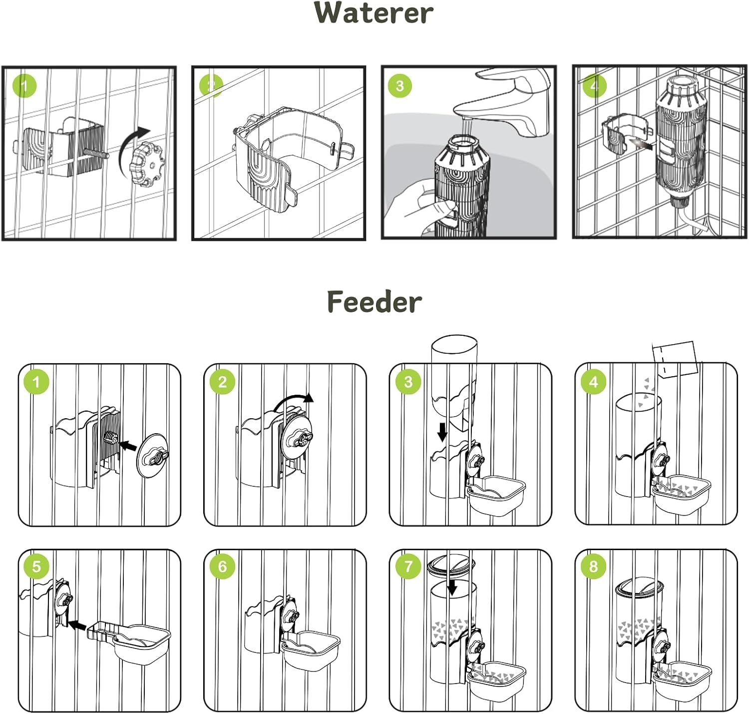 automatic-pet-food-water-dispenser-auto-gravity-pet-feeder-water-bottle-set-for-cage-feeding-station-for-puppy-kitten-rabbit-guinea-pigs-chinchilla-ferret-hedgehog-green