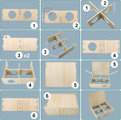 Hamster and Mouse Wooden Tunnel Cage Secret Peep Shed Waterproof | Chamber Hideout & Tunnel Exploring Toys Easy to Install7