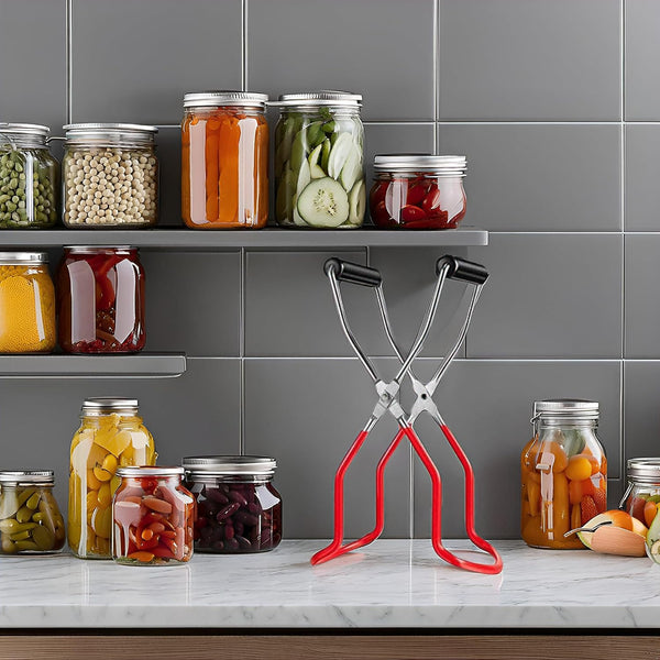 Canning Jar Lifter Tongs - Stainless Steel Jar Lifter with Rubber Grips | Slip Wide-Mouth Clip for Kitchen Restaurant, Red6
