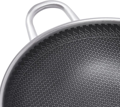 12 Inch Stainless Steel Wok Pan with Lid, Honeycomb Coating Woks & Stir-Fry Pans Nonstick Wok Induction Wok Set Chinese Wok No Chemical Coated Wok for Induction, Electric, Gas, Halogen6