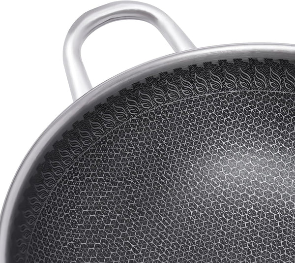 12 Inch Stainless Steel Wok Pan with Lid, Honeycomb Coating Woks & Stir-Fry Pans Nonstick Wok Induction Wok Set Chinese Wok No Chemical Coated Wok for Induction, Electric, Gas, Halogen6