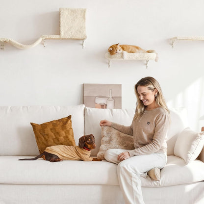 FUKUMARU Cat Wall Shelves, 4 in 1 Set, Beige | Stable & Safe Cat Walls Furniture, Wooden Kitten Climbing Wall with Scratching Post for 16 Inch Drywall8