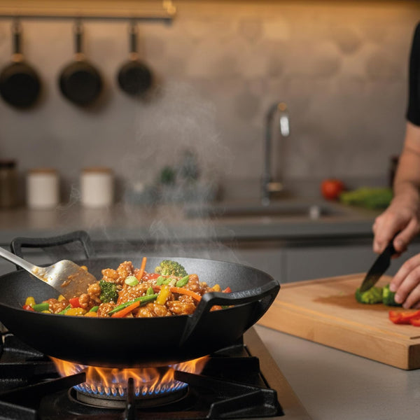 Cast Iron Wok & Skillet – 14 Inch Pre-Seasoned Nonstick Stir Fry Pan with Flat Base & Ergonomic Handles Ideal for Deep Frying, Sautéing, Grilling, & Camping Outdoor Cookware – Black6