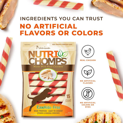 Nutrichomps Dog Chews, 6-Inch Twists, Easy to Digest, Long Lasting, Rawhide-Free Dog Treats, 15 Count, Real Chicken Flavor | a Rawhide-Free Chew That'S Gentle and Easy to Digest, Made with the Real, Wholesome Ingredients Dogs Love5