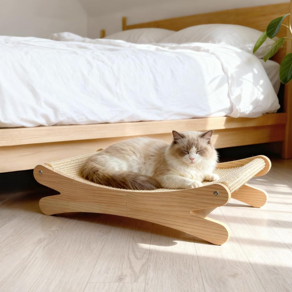 Natural Sisal Cat Scratcher Bed with Hammock – Solid Wood Furniture Style, Extra Large Cat Lounger & Scratch Pad for Indoor Cats, Protects Furniture2