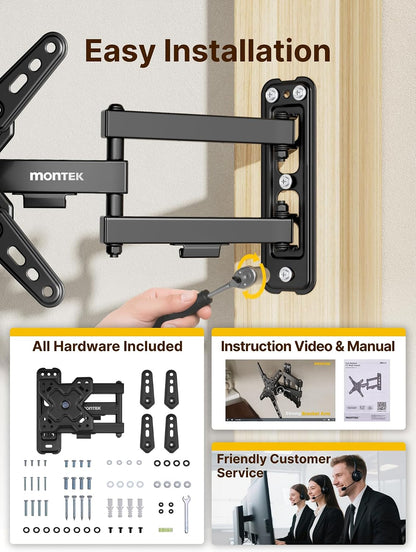 Full Motion Small TV Wall Mount for 13-43 Inch Tvs up to 44 Lb | ±90° Swivel, +5°/-15° Tilt, Landscape/Portrait Rotation; Extends 14.6 In, 4X Load Tested, VESA 200X200 Mm, Single-Stud Mount9