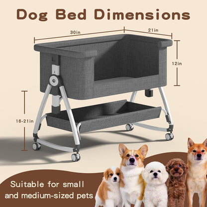 Bedside Dog Bed, Cosleeper Pet Dog Bed with Removable Washable Cushion Adjustable Height, Extension for Human Bed for Small & Medium Puppy & Cat2