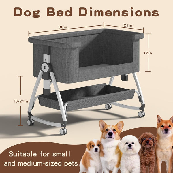 Bedside Dog Bed, Cosleeper Pet Dog Bed with Removable Washable Cushion Adjustable Height, Extension for Human Bed for Small & Medium Puppy & Cat2