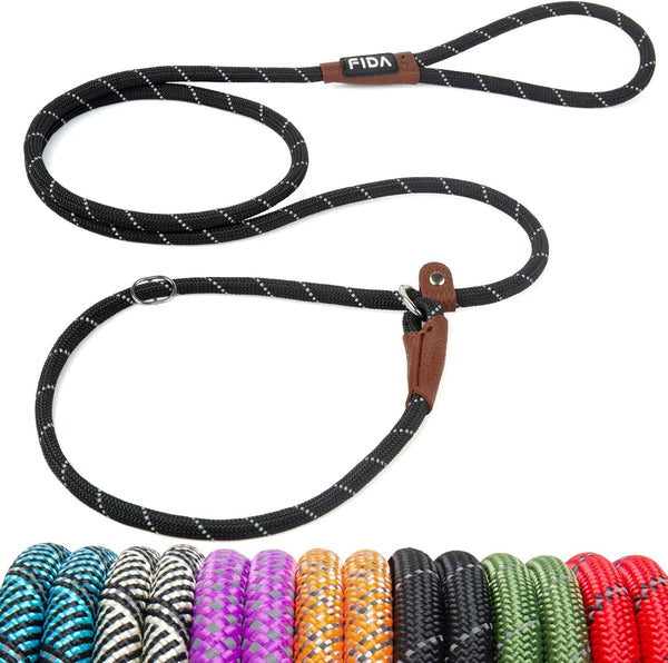 Fida Durable Slip Lead Dog Leash, 6 FT X 1/2" Heavy Duty Dog Loop Leashes, Comfortable Strong Rope Slip Leash for Large Medium Dogs, No Pull Pet Training Lead with Highly Reflective(1/2", Black)28