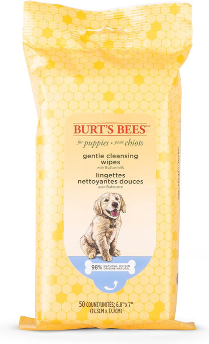 Burts Bees for Pets Gentle Cleansing Puppy Wipes, Buttermilk, 50 Count | Buttermilk Formula, Hypoallergenic, 98% Natural Origin, Gentle Cleansing and Conditioning1