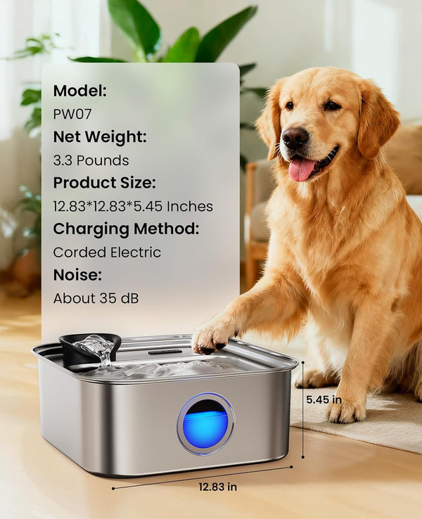Oneisall 10L/2.6Gal Dog Water Fountain for Large Dogs (With 1 Filter) | Deeper & Wider Drinking Area, Visualization Window & Triple Filtration,304 Stainless Steel Dog Water Bowl Dispenser7