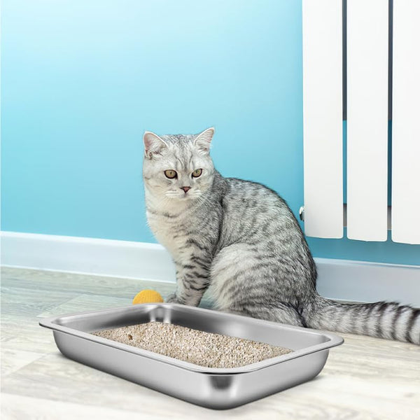 INOOMP Stainless Steel Cat Litter Box Open Design Large Metal Litter Pan Easy to Clean Portable Kitten Tray for Cats and Small Pets2