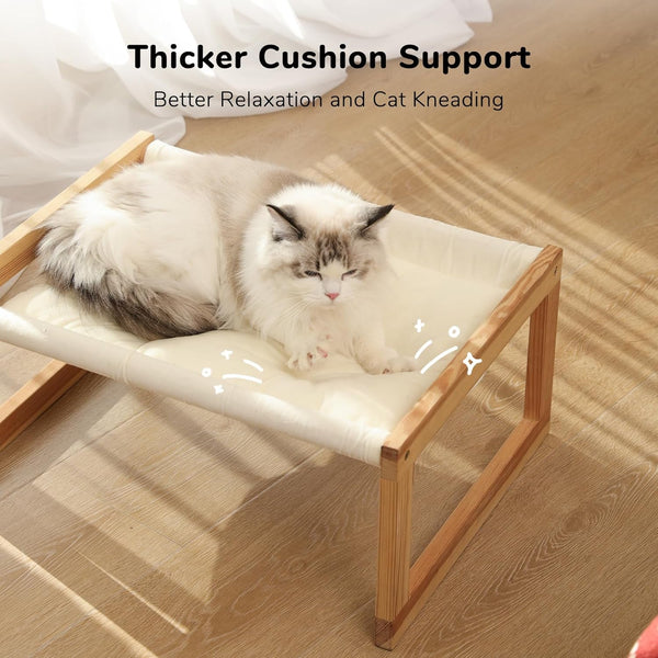 FUKUMARU Large Cat Hammock, Raised Dog Bed for Indoor and Outdoor, Washable | 21" Wooden Pet Beds, Cozy Velvet Cat Couch, Elevated Pet Sofa for Puppy, Bunny and Small Animal3