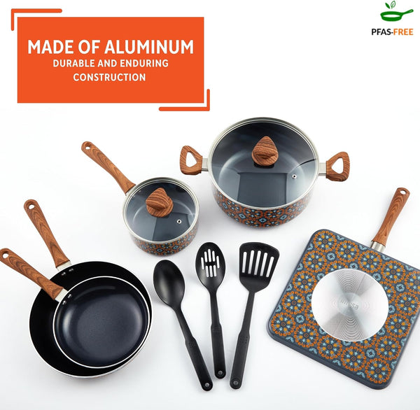 10 Piece Talavera Aluminum Black Ceramic Cookware Set | Black Ceramic Nonstick Coating, Cool-Touch Handles and Glass Lid, Ideal for Mexican Dishes, Great for Gifting3