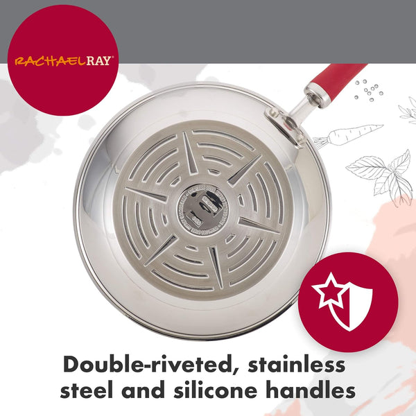 Create Delicious Stainless Steel Cookware Set, 10-Piece Pots and Pans Set, Stainless Steel with Red Handles5