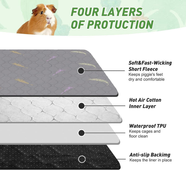 2Pcs Guinea Pig Cage Liners,Guinea Pig Fleece Cage Liners24''X48'' Super Absorbent Washable Pee Pads Reusable for Rabbit Hamster Chinchilla4