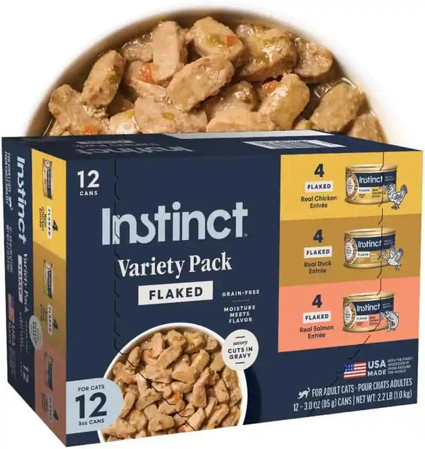 Instinct Flaked Entrees, Wet Canned Cat Food, Variety Pack, 3 Oz (12 Count) | Tender Flaked Cuts in Savory Gravy, High Protein, Real Meat, Whole-Food Ingredients, Grain-Free, Hydration Support1