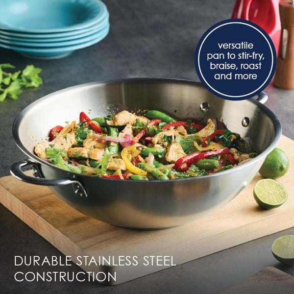Professional Stainless Steel Wok/Stir-Fry Pan, Compatible with All Cooktops, Induction Ready, Dishwasher and Metal Utensil Safe, 14 Inch - Stainless Steel3