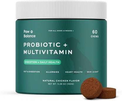 Dog Probiotics and Multivitamin Chews for Digestive Health, Immune Support, Gut Health, Allergy Support, Dog Vitamins, with Vitamin C, Omega 3, Colostrum, 60 Soft Chews per Jar1