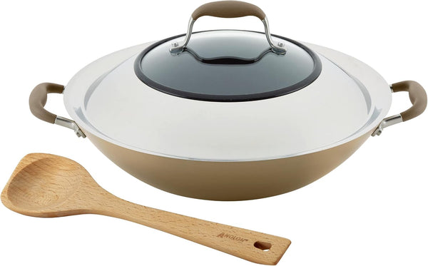 Advanced Home Hard Anodized Nonstick Wok/Stir Fry with Lid and Cooking Tool, 14 Inch, Bronze1