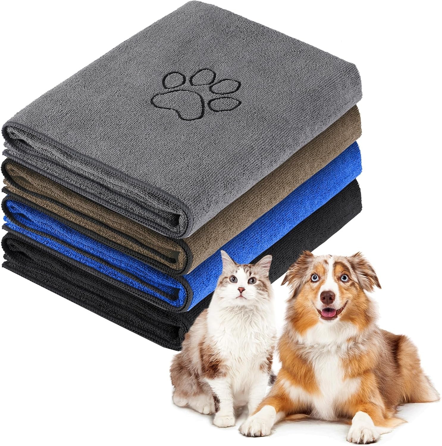chumia-4-pack-dog-towels-for-drying-large-microfiber-grooming-tools-absorbent-soft-bath-supplies-with-embroidered-paw-for-small-medium-pet-products16-x-32-inch-black