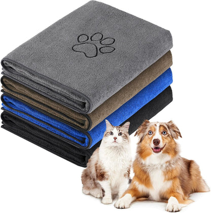 Chumia 4 Pack Dog Towels for Drying Large Microfiber Grooming Tools Absorbent Soft Bath Supplies with Embroidered Paw for Small Medium Pet Products(16 X 32 Inch,Black)16