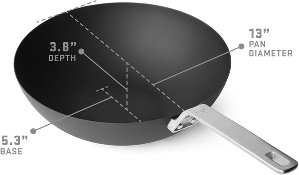 Carbon Steel Wok, Pre-Seasoned Nonstick, 21.5" Flat Bottom, Black | Pre-Seasoned Carbon Steel, Flat Bottom for Even Heat, Rust-Resistant, High-Rounded Walls, Stovetop and Open Flame5