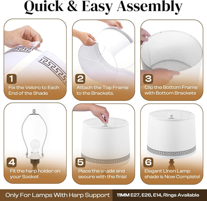 Lamp Shades Set of 2–𝐃𝐫𝐮𝐦 𝐒𝐡𝐚𝐩𝐞 Lampshades 𝟏𝟏.𝟔” 𝐓𝐨𝐩𝐱𝟏𝟐.𝟔” 𝐁𝐨𝐭𝐭𝐨𝐦𝐱𝟗.𝟖” 𝐇𝐢𝐠𝐡 Fits Harp-Style Bedside & Floor Lamp Shades–Easy Assembly(Ships Rolled Flat)(White, Medium)5