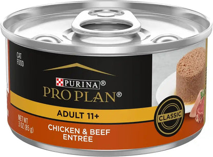 Purina Pro Plan High Protein Senior Wet Cat Food Pate, SENIOR 11+ Chicken & Beef Entree - (Pack of 24) 3 Oz. Pull-Top Cans1