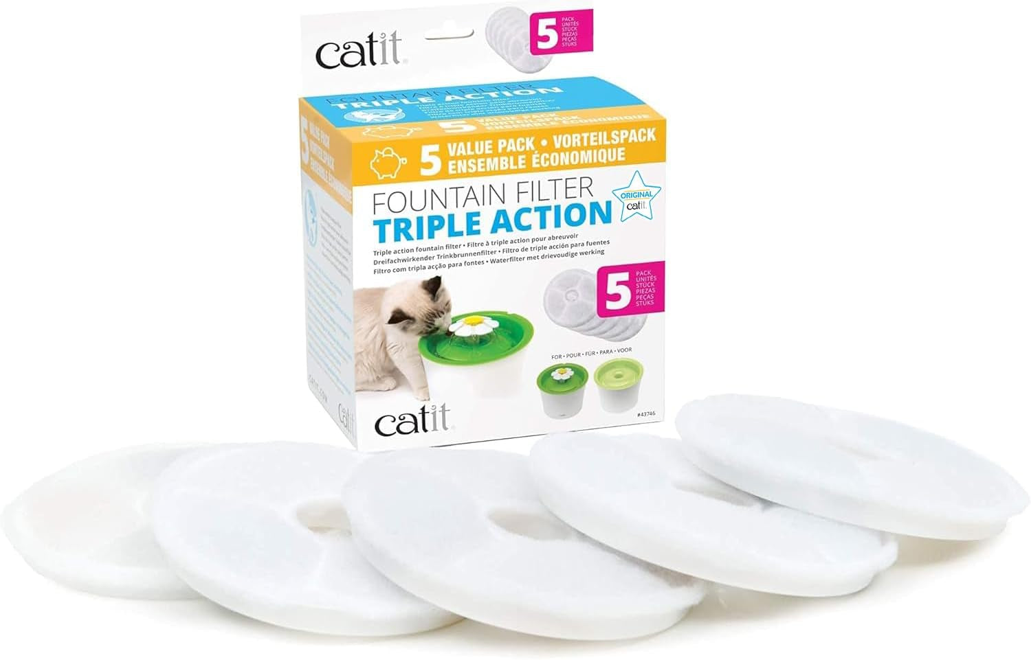 catit-triple-action-replacement-original-water-fountain-filters-5-pack-official-replacement-filters-for-catit-cat-drinking-water-fountains