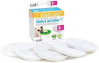 Catit Triple Action Replacement Original Water Fountain Filters, 5 Pack – Official Replacement Filters for Catit Cat Drinking Water Fountains1