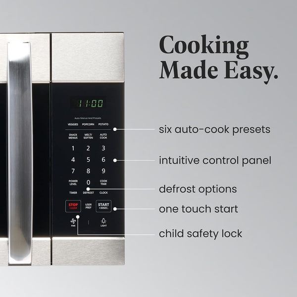 1.7 Cu. Ft. Over-The-Range Microwave Oven – 1000 Watts Power, Auto Cook Settings, Defrost, Easy Clean and Child Safety Lock - Stainless3