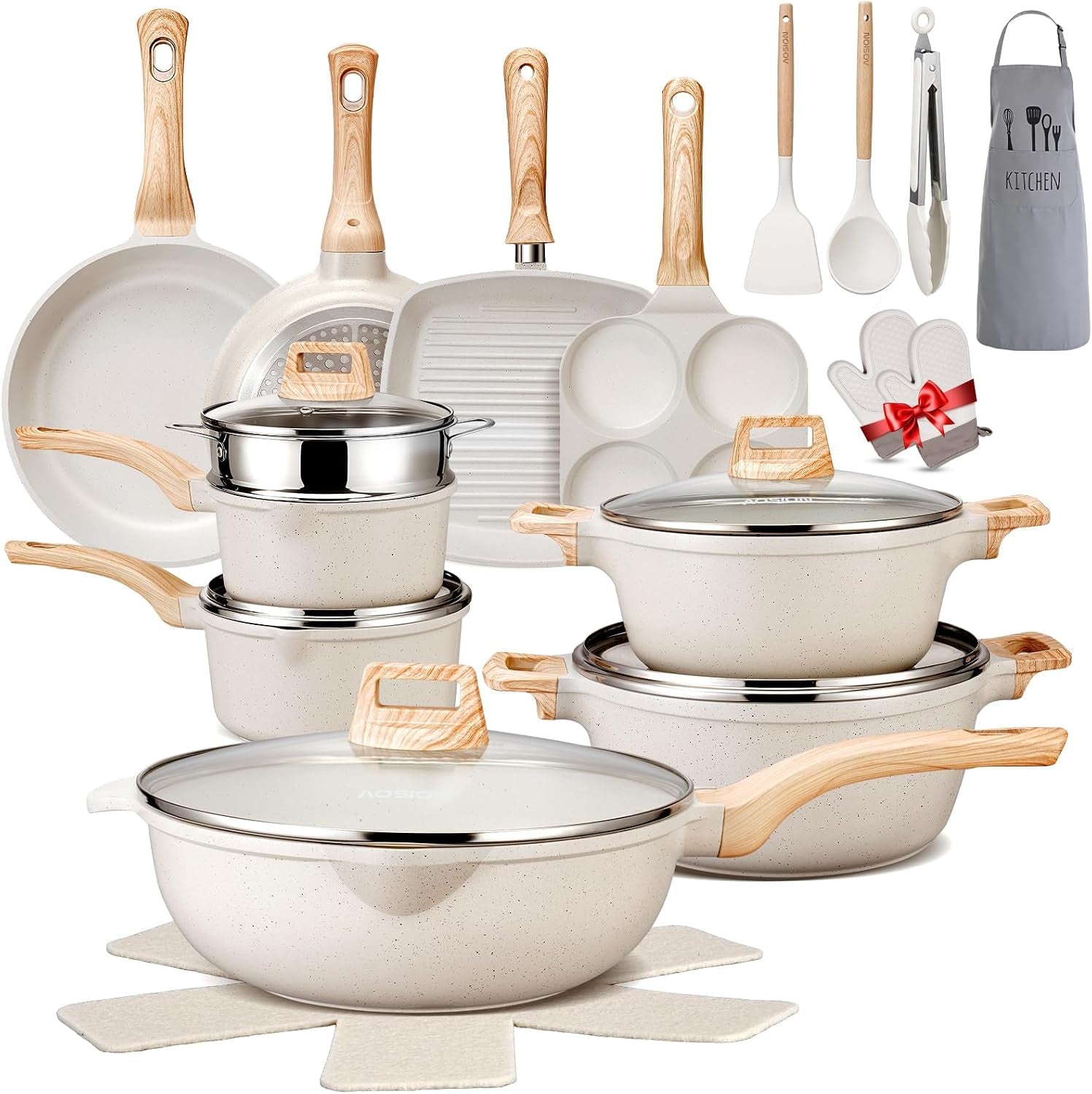 27pcs-nonstick-ceramic-pots-and-pans-cookware-set-with-gloves-apron-silicone-tools-ivory