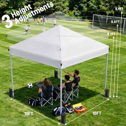 10X10 Pop up Canopy Tent with One-Push Center Lock,White | 3 Adjustable Heights, Carry Bag Included, Tents for Camping, Backyard, Beach, Parties and Outdoor Events4