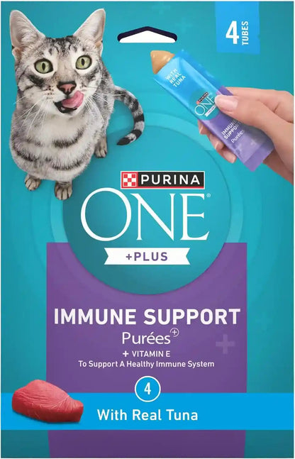 Purina ONE plus Immune Support Purees with Real Tuna Lickable Cat Treats - 1.4 Oz (Pack of 4)1