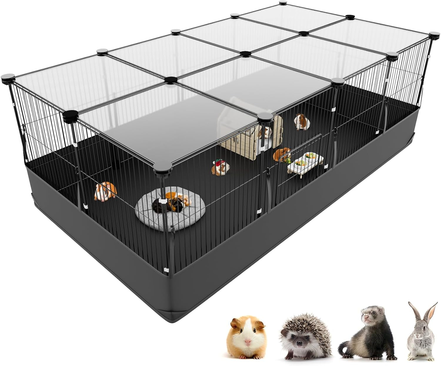 tresbro-guinea-pig-cage-with-top-cover-12-panels-triple-fixing-measures-small-animal-playpen-with-waterproof-pvc-liner-one-motion-hooks-48-x-24-x-16-c-c-grids-cage-for-bunny-hedgehog-hamster