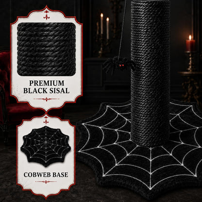 Gothic Cat Scratching Post with Spider Toys for Indoor Cats | Halloween Sisal Scratcher｜Goth Tree Tower｜Cobweb Base｜Spooky Furniture｜Interactive Dangling Toy｜Activity Kitty Play Center3