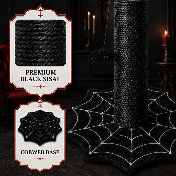 Gothic Cat Scratching Post with Spider Toys for Indoor Cats | Halloween Sisal Scratcher｜Goth Tree Tower｜Cobweb Base｜Spooky Furniture｜Interactive Dangling Toy｜Activity Kitty Play Center3