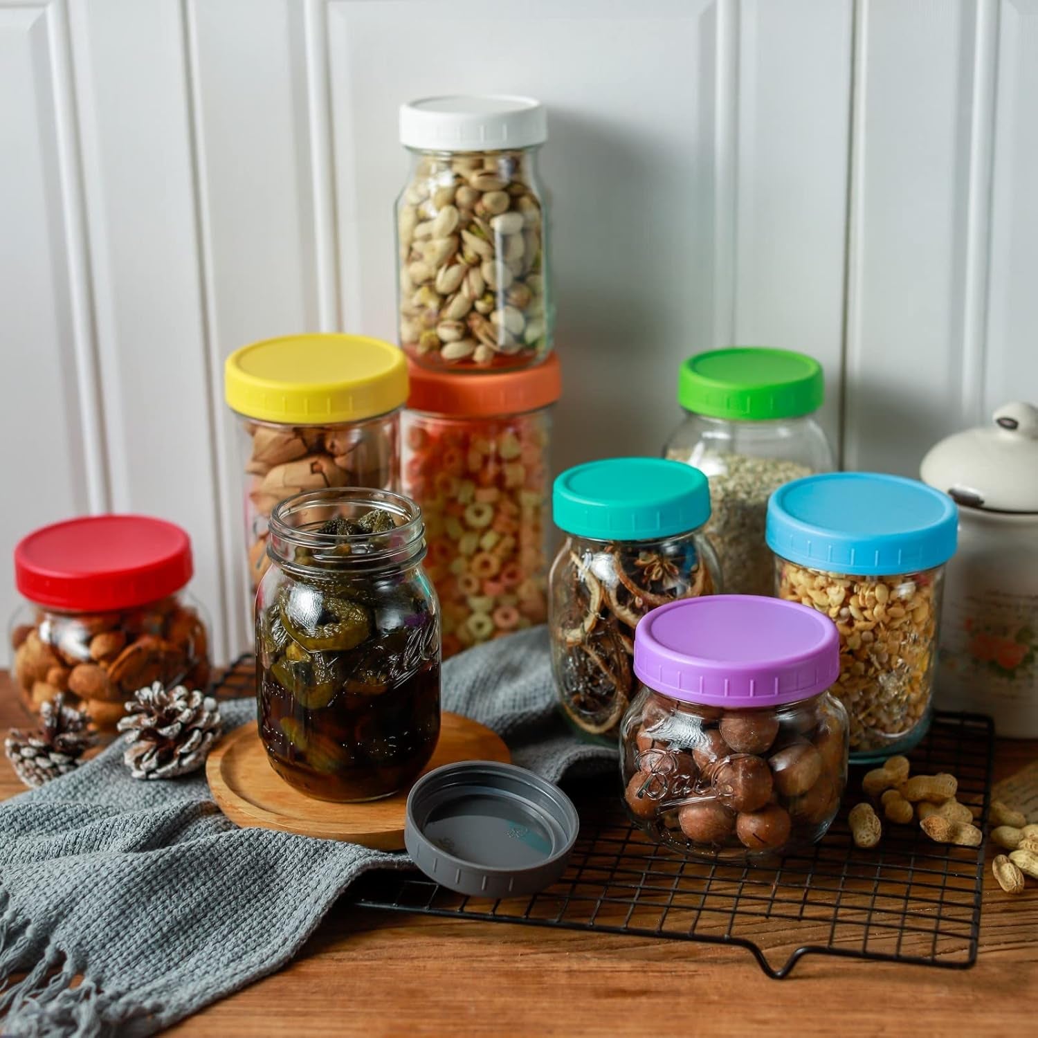 18-pack-9-wide-mouth-9-regular-mouth-mason-jar-lids-with-silicone-rings-thickened-leak-proof-lids-fit-ball-kerr-and-more-18-color-plastic-lids-86mm-70mm-plastic-mason-jar-lids