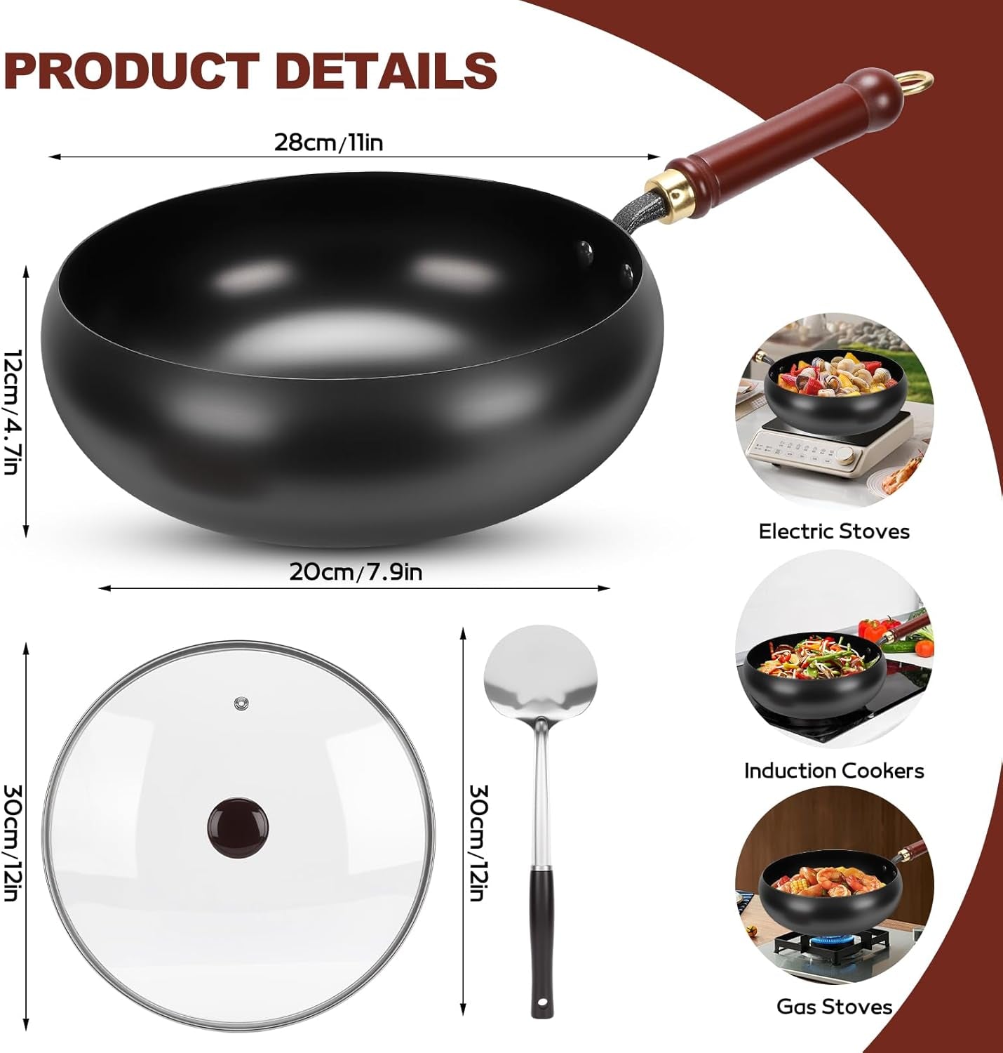 suntuup-japanese-iron-pan-28cm-11in-cast-iron-wok-glass-lid-with-spatula-2-covers-to-choose-from-for-pots-on-electric-stoves-induction-cookers-gas-stoves